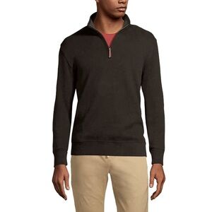 Lands' End Mens Bedford Rib Quarter Zip Sweater, Black, Large Tall, Size LT